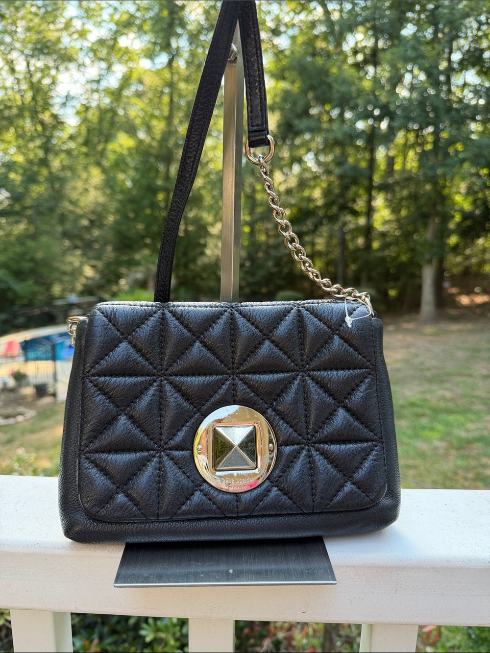 kate spade Black Quilted Leather Crossbody with Gold Chain GUC